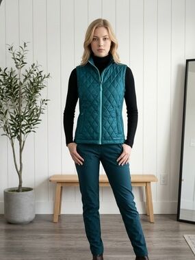 Marmot Teal Green Quilted Full Zip Puffer Puffy Full Zip Vest Women’s S Hiking